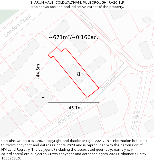 8, ARUN VALE, COLDWALTHAM, PULBOROUGH, RH20 1LP: Plot and title map
