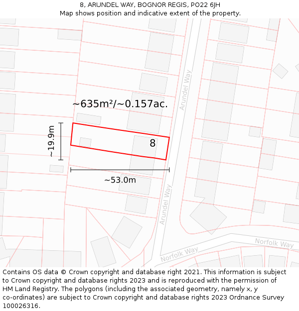 8, ARUNDEL WAY, BOGNOR REGIS, PO22 6JH: Plot and title map