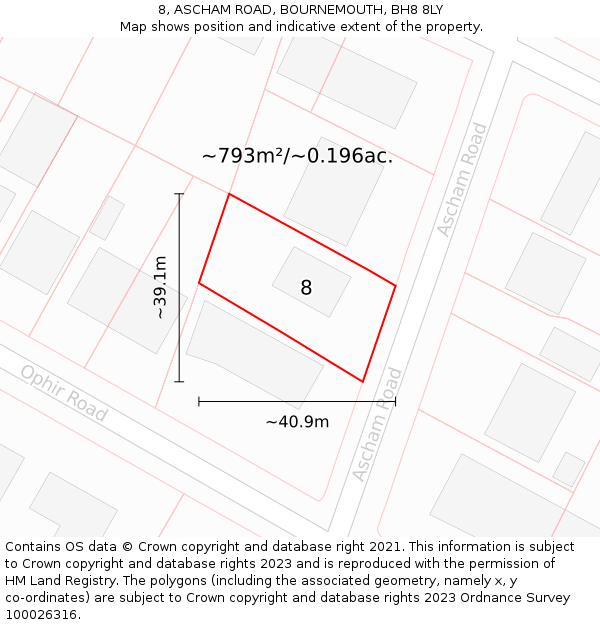 8, ASCHAM ROAD, BOURNEMOUTH, BH8 8LY: Plot and title map