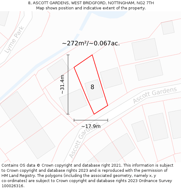 8, ASCOTT GARDENS, WEST BRIDGFORD, NOTTINGHAM, NG2 7TH: Plot and title map