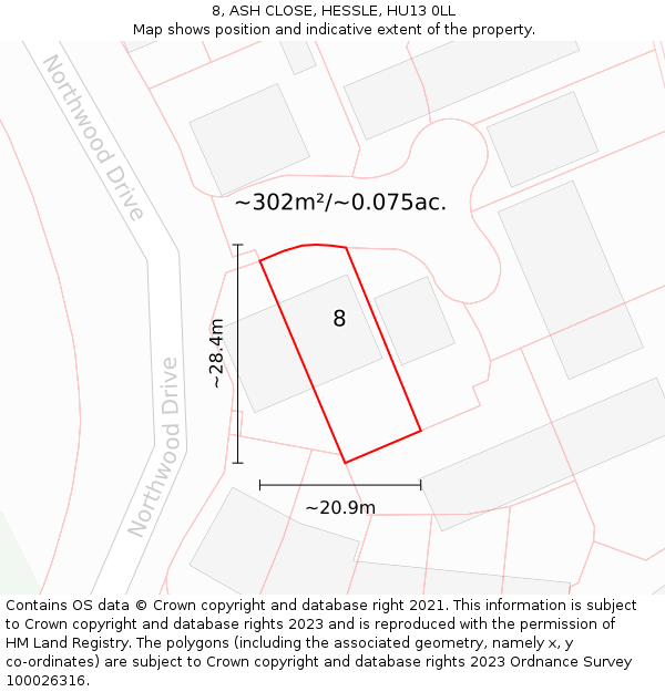 8, ASH CLOSE, HESSLE, HU13 0LL: Plot and title map