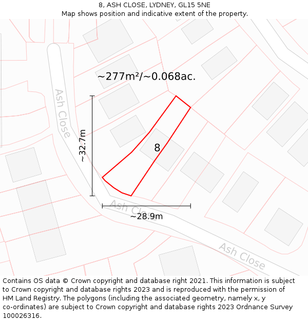 8, ASH CLOSE, LYDNEY, GL15 5NE: Plot and title map