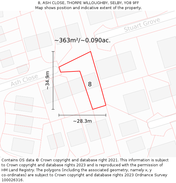 8, ASH CLOSE, THORPE WILLOUGHBY, SELBY, YO8 9FF: Plot and title map