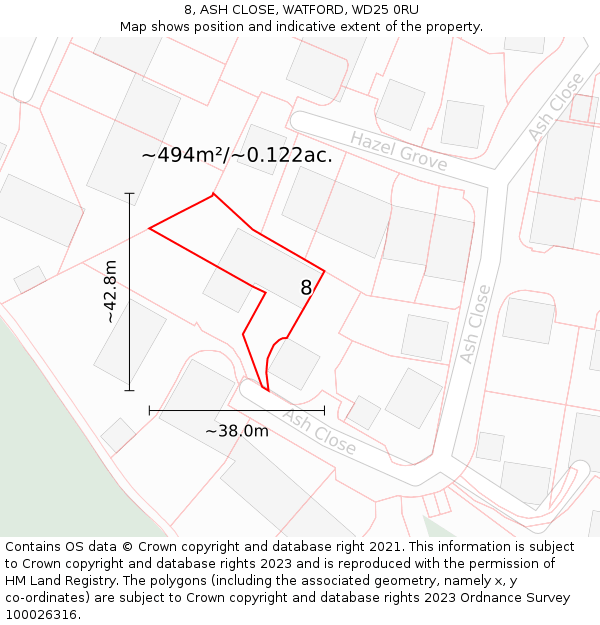 8, ASH CLOSE, WATFORD, WD25 0RU: Plot and title map