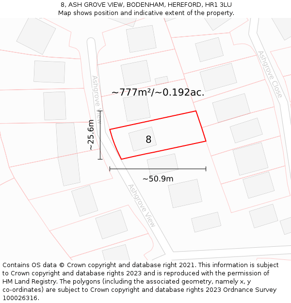 8, ASH GROVE VIEW, BODENHAM, HEREFORD, HR1 3LU: Plot and title map