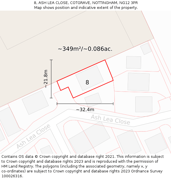 8, ASH LEA CLOSE, COTGRAVE, NOTTINGHAM, NG12 3PR: Plot and title map