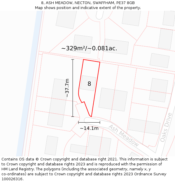 8, ASH MEADOW, NECTON, SWAFFHAM, PE37 8GB: Plot and title map