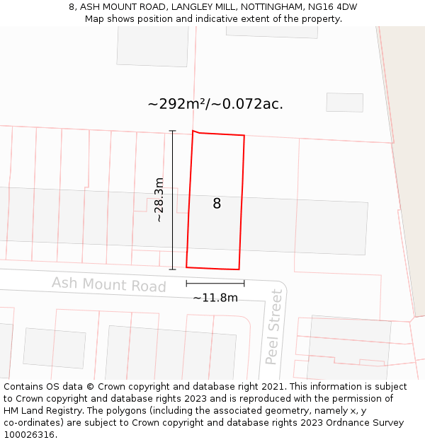 8, ASH MOUNT ROAD, LANGLEY MILL, NOTTINGHAM, NG16 4DW: Plot and title map