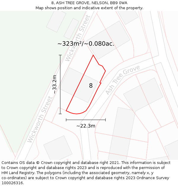 8, ASH TREE GROVE, NELSON, BB9 0WA: Plot and title map