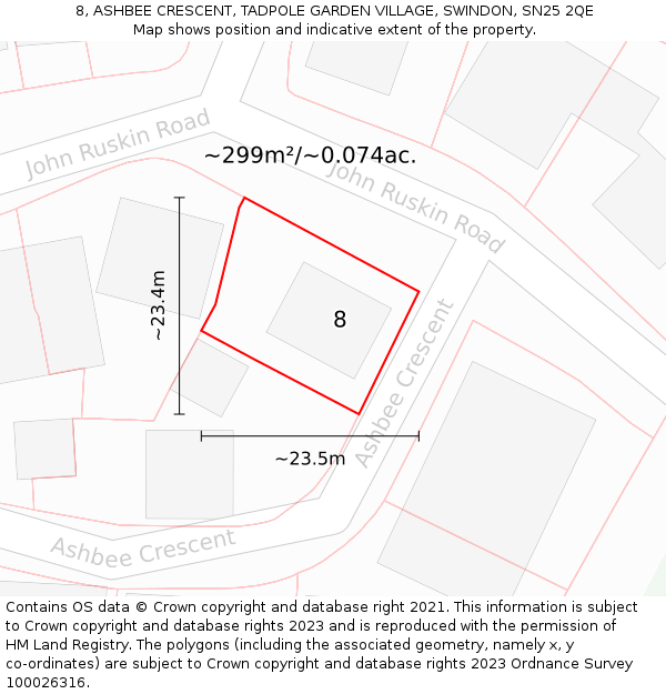 8, ASHBEE CRESCENT, TADPOLE GARDEN VILLAGE, SWINDON, SN25 2QE: Plot and title map