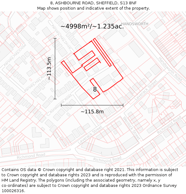 8, ASHBOURNE ROAD, SHEFFIELD, S13 8NF: Plot and title map