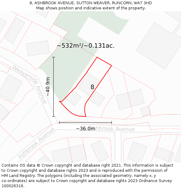 8, ASHBROOK AVENUE, SUTTON WEAVER, RUNCORN, WA7 3HD: Plot and title map