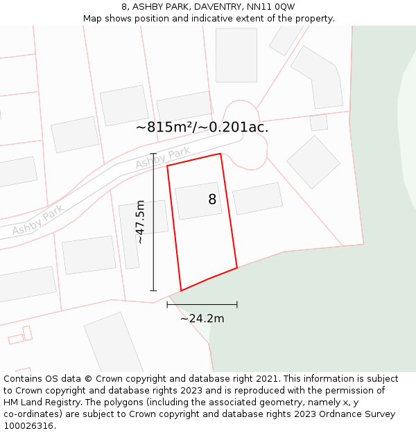 8, ASHBY PARK, DAVENTRY, NN11 0QW: Plot and title map