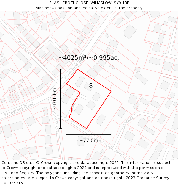 8, ASHCROFT CLOSE, WILMSLOW, SK9 1RB: Plot and title map
