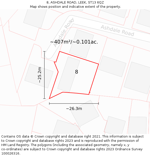 8, ASHDALE ROAD, LEEK, ST13 6QZ: Plot and title map