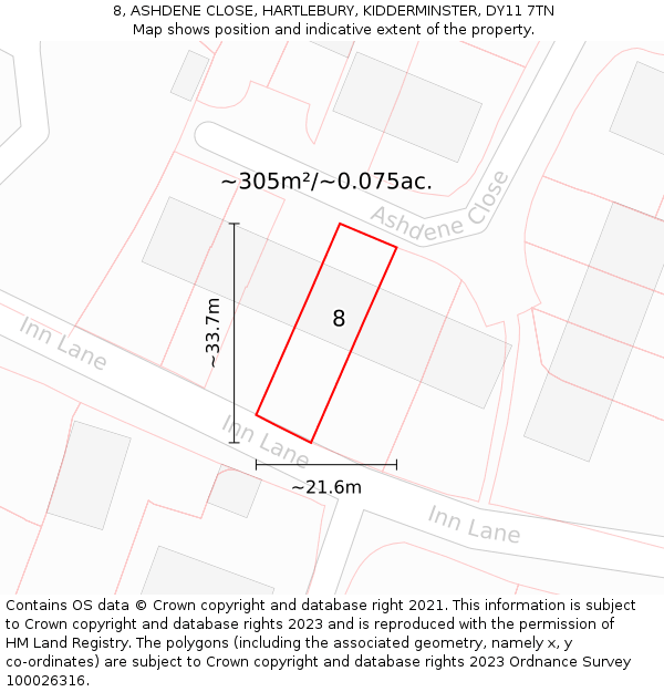 8, ASHDENE CLOSE, HARTLEBURY, KIDDERMINSTER, DY11 7TN: Plot and title map