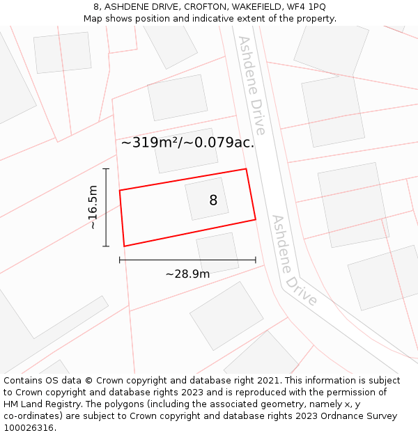 8, ASHDENE DRIVE, CROFTON, WAKEFIELD, WF4 1PQ: Plot and title map
