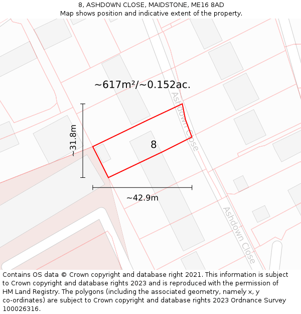 8, ASHDOWN CLOSE, MAIDSTONE, ME16 8AD: Plot and title map