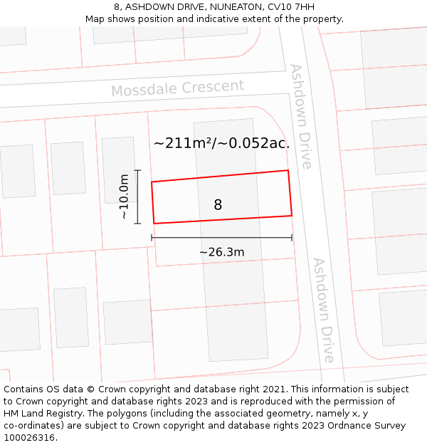 8, ASHDOWN DRIVE, NUNEATON, CV10 7HH: Plot and title map