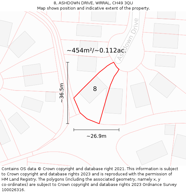 8, ASHDOWN DRIVE, WIRRAL, CH49 3QU: Plot and title map