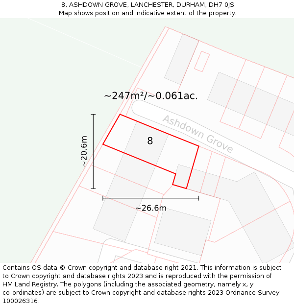 8, ASHDOWN GROVE, LANCHESTER, DURHAM, DH7 0JS: Plot and title map