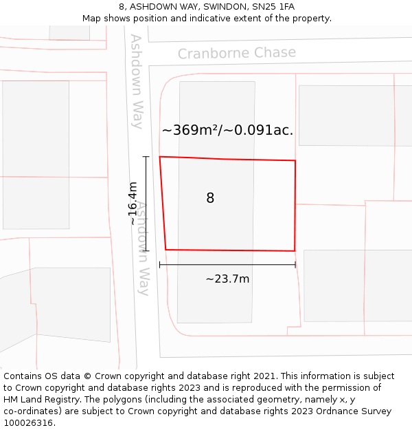 8, ASHDOWN WAY, SWINDON, SN25 1FA: Plot and title map