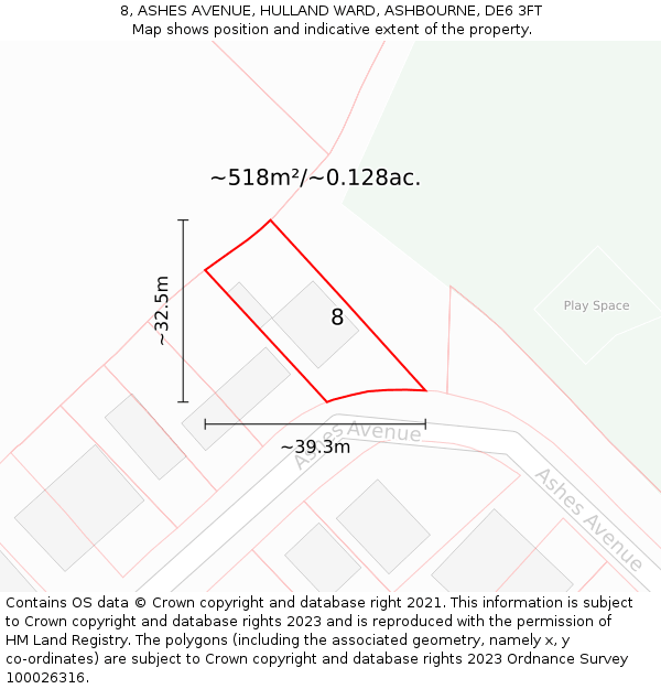 8, ASHES AVENUE, HULLAND WARD, ASHBOURNE, DE6 3FT: Plot and title map