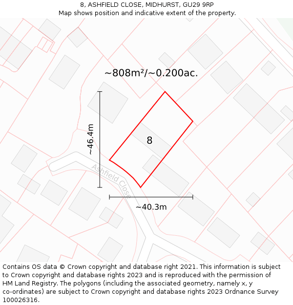 8, ASHFIELD CLOSE, MIDHURST, GU29 9RP: Plot and title map