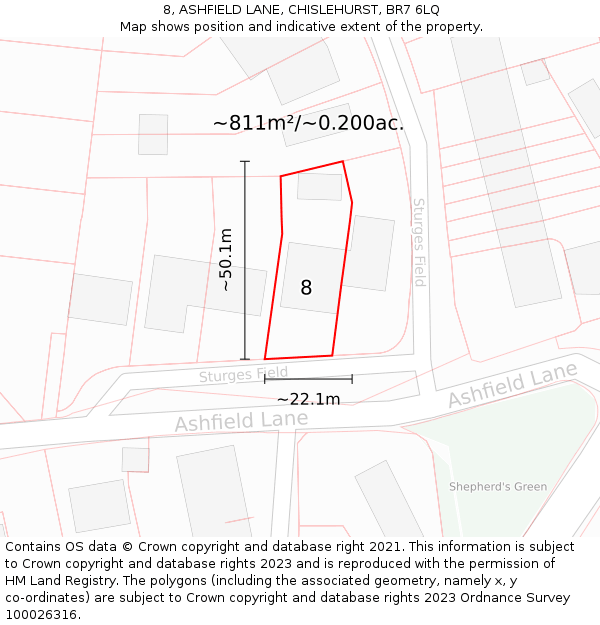 8, ASHFIELD LANE, CHISLEHURST, BR7 6LQ: Plot and title map