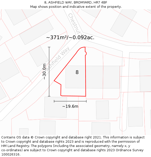 8, ASHFIELD WAY, BROMYARD, HR7 4BF: Plot and title map
