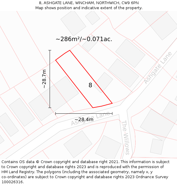 8, ASHGATE LANE, WINCHAM, NORTHWICH, CW9 6PN: Plot and title map
