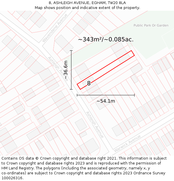 8, ASHLEIGH AVENUE, EGHAM, TW20 8LA: Plot and title map