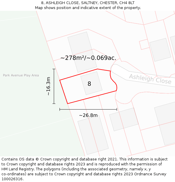 8, ASHLEIGH CLOSE, SALTNEY, CHESTER, CH4 8LT: Plot and title map
