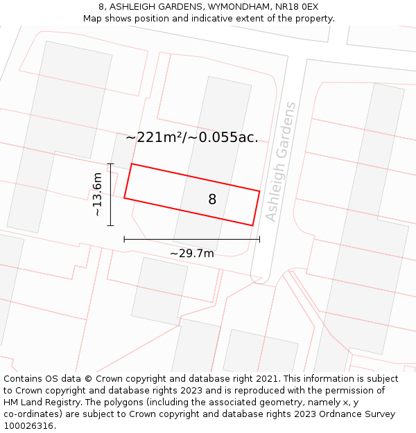 8, ASHLEIGH GARDENS, WYMONDHAM, NR18 0EX: Plot and title map