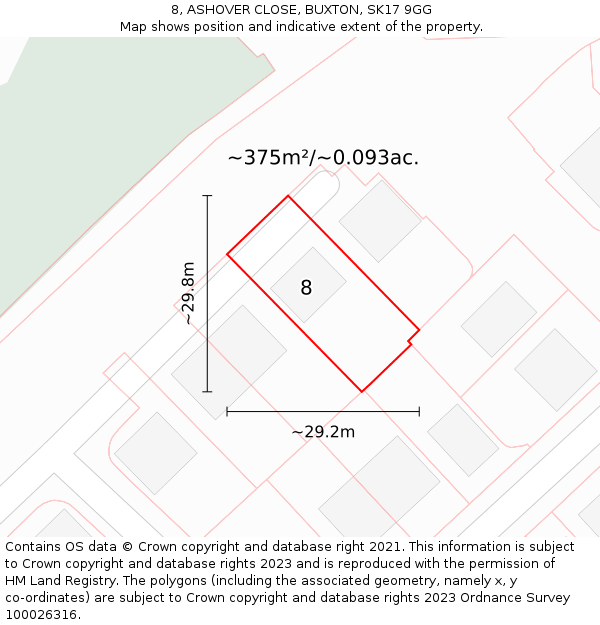 8, ASHOVER CLOSE, BUXTON, SK17 9GG: Plot and title map