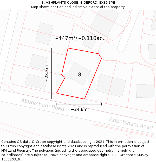 8, ASHPLANTS CLOSE, BIDEFORD, EX39 3PE: Plot and title map