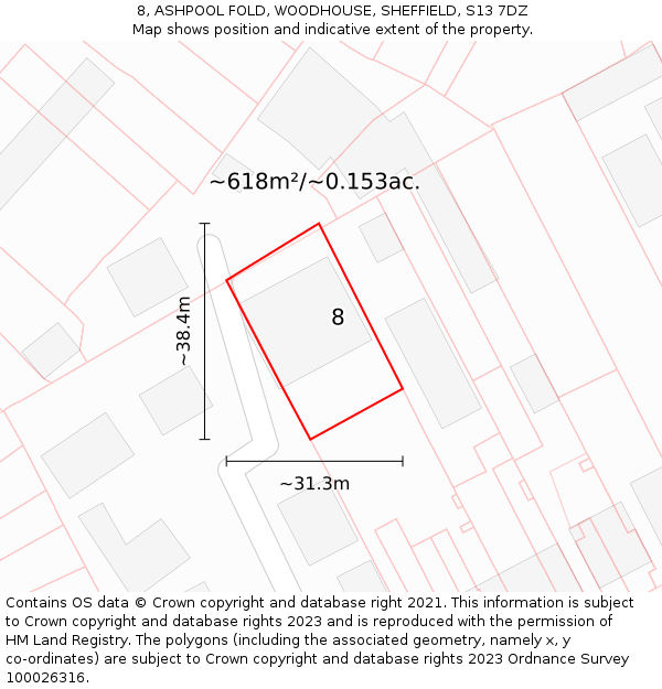 8, ASHPOOL FOLD, WOODHOUSE, SHEFFIELD, S13 7DZ: Plot and title map