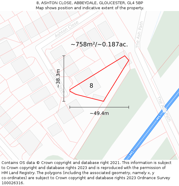 8, ASHTON CLOSE, ABBEYDALE, GLOUCESTER, GL4 5BP: Plot and title map