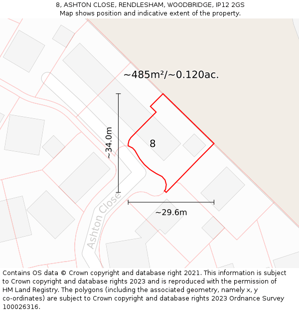 8, ASHTON CLOSE, RENDLESHAM, WOODBRIDGE, IP12 2GS: Plot and title map