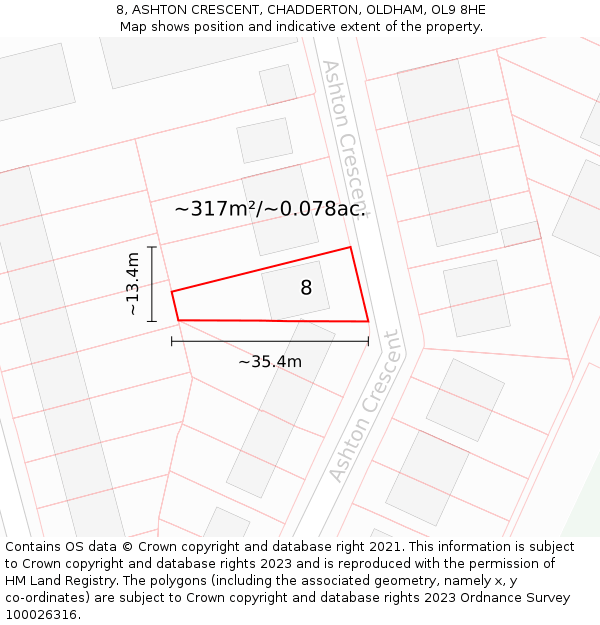 8, ASHTON CRESCENT, CHADDERTON, OLDHAM, OL9 8HE: Plot and title map