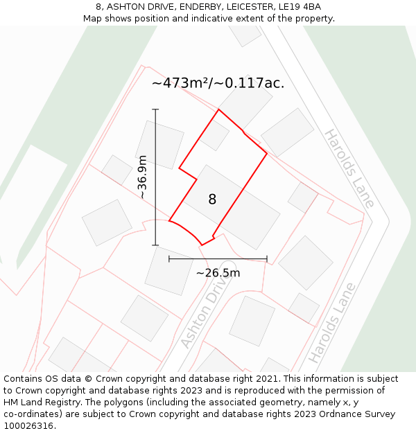 8, ASHTON DRIVE, ENDERBY, LEICESTER, LE19 4BA: Plot and title map