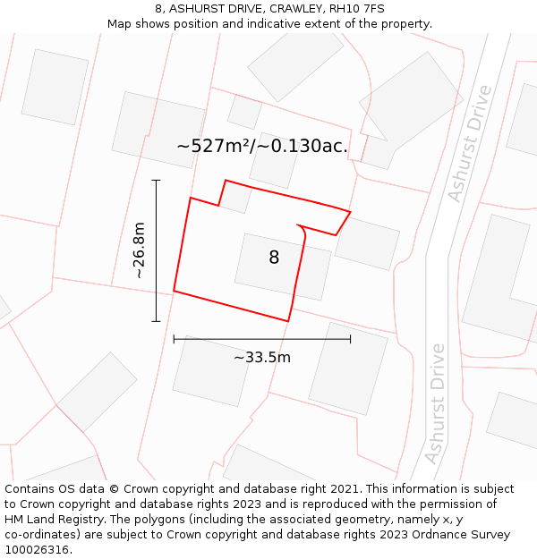 8, ASHURST DRIVE, CRAWLEY, RH10 7FS: Plot and title map