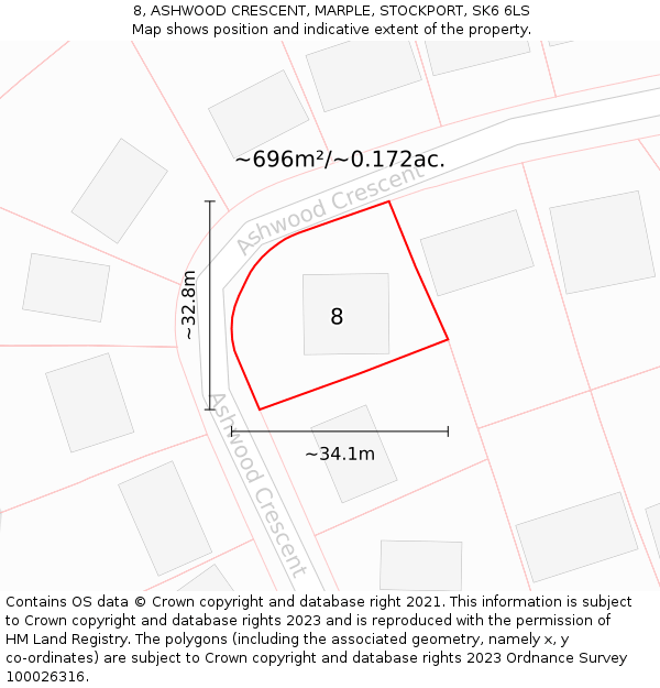 8, ASHWOOD CRESCENT, MARPLE, STOCKPORT, SK6 6LS: Plot and title map