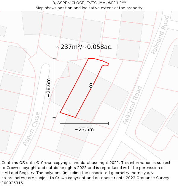 8, ASPEN CLOSE, EVESHAM, WR11 1YY: Plot and title map