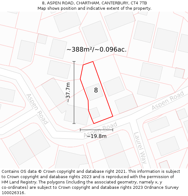 8, ASPEN ROAD, CHARTHAM, CANTERBURY, CT4 7TB: Plot and title map