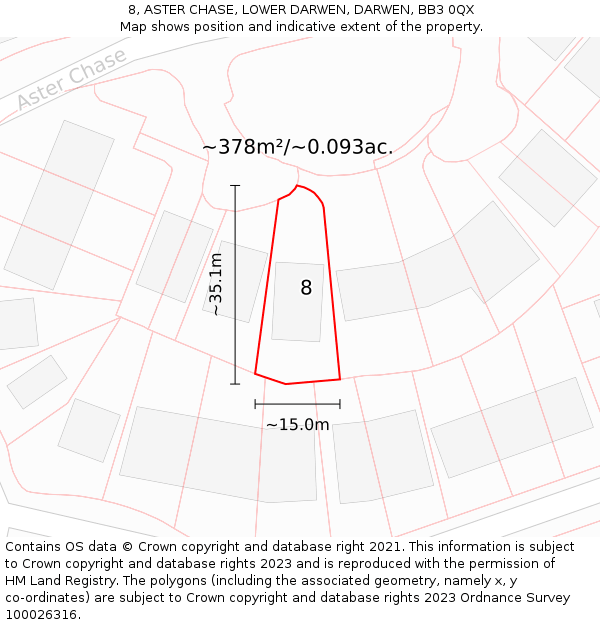 8, ASTER CHASE, LOWER DARWEN, DARWEN, BB3 0QX: Plot and title map