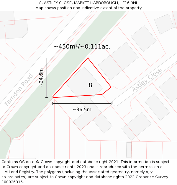 8, ASTLEY CLOSE, MARKET HARBOROUGH, LE16 9NL: Plot and title map