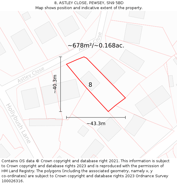 8, ASTLEY CLOSE, PEWSEY, SN9 5BD: Plot and title map