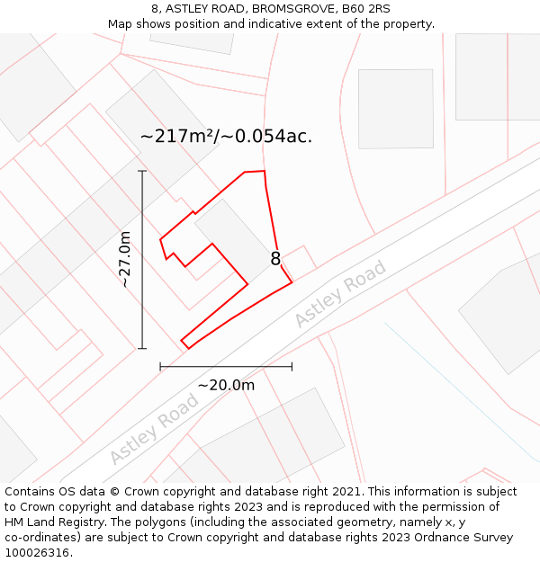8, ASTLEY ROAD, BROMSGROVE, B60 2RS: Plot and title map