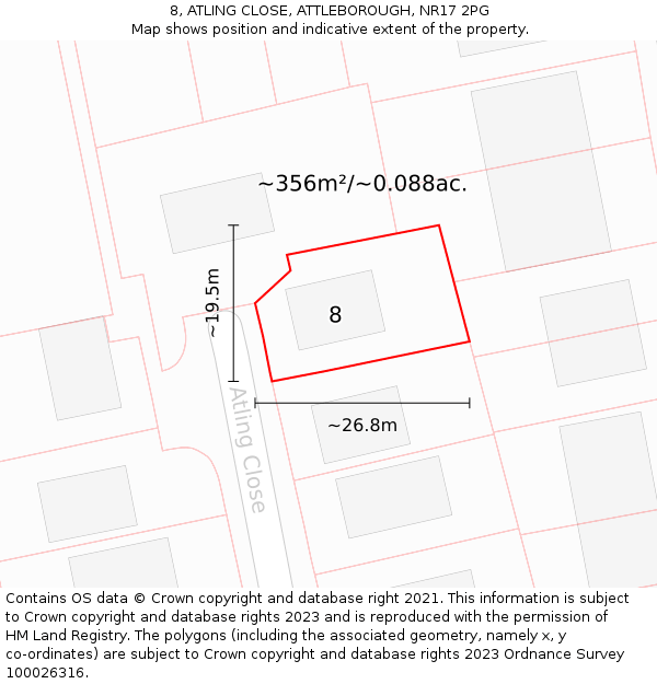 8, ATLING CLOSE, ATTLEBOROUGH, NR17 2PG: Plot and title map